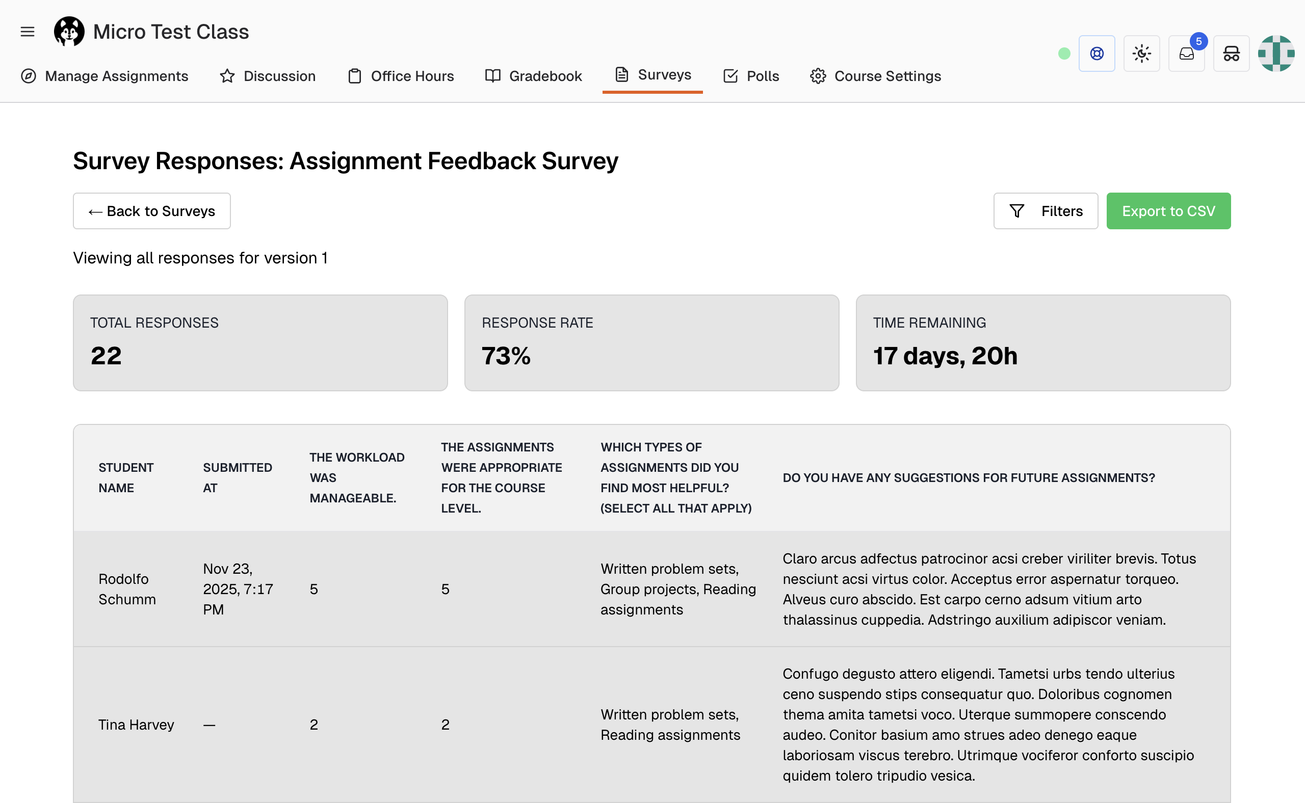 Survey Response Dashboard