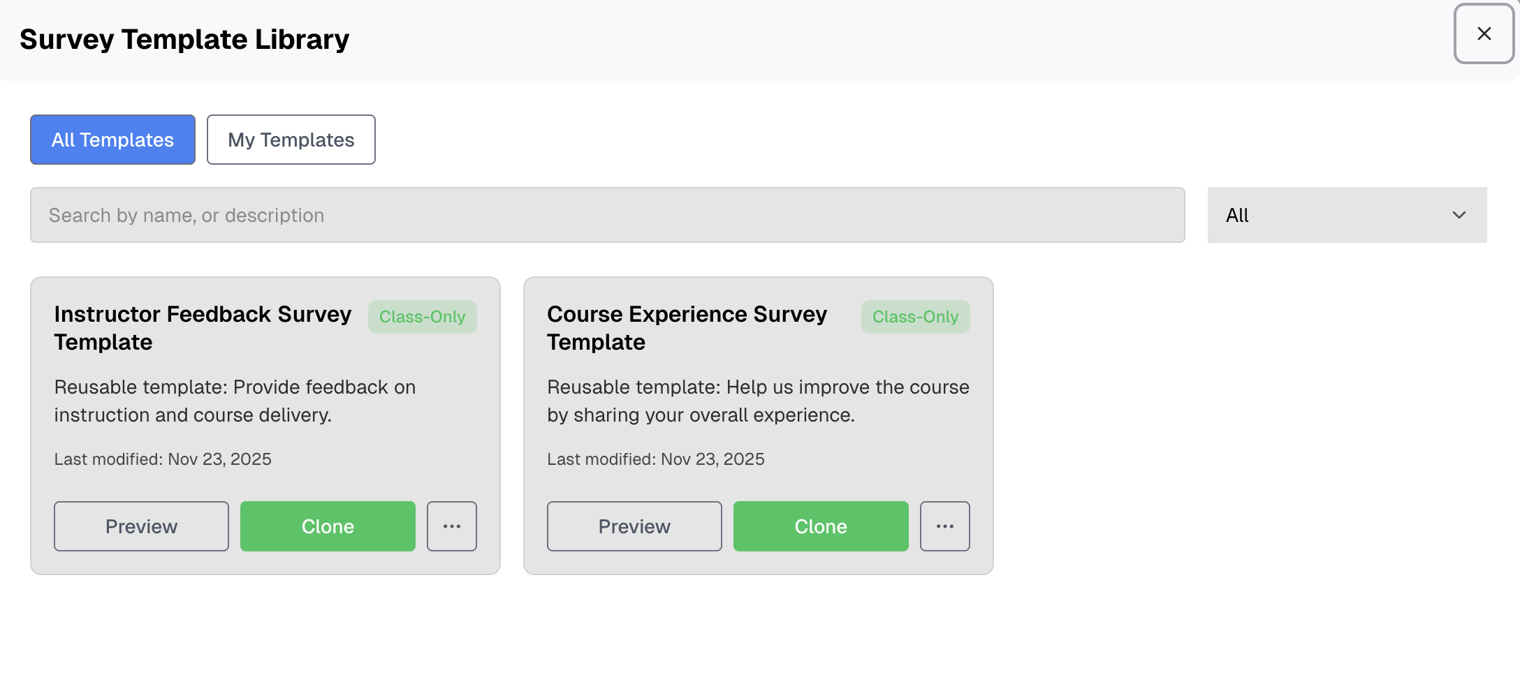 Template Library Modal