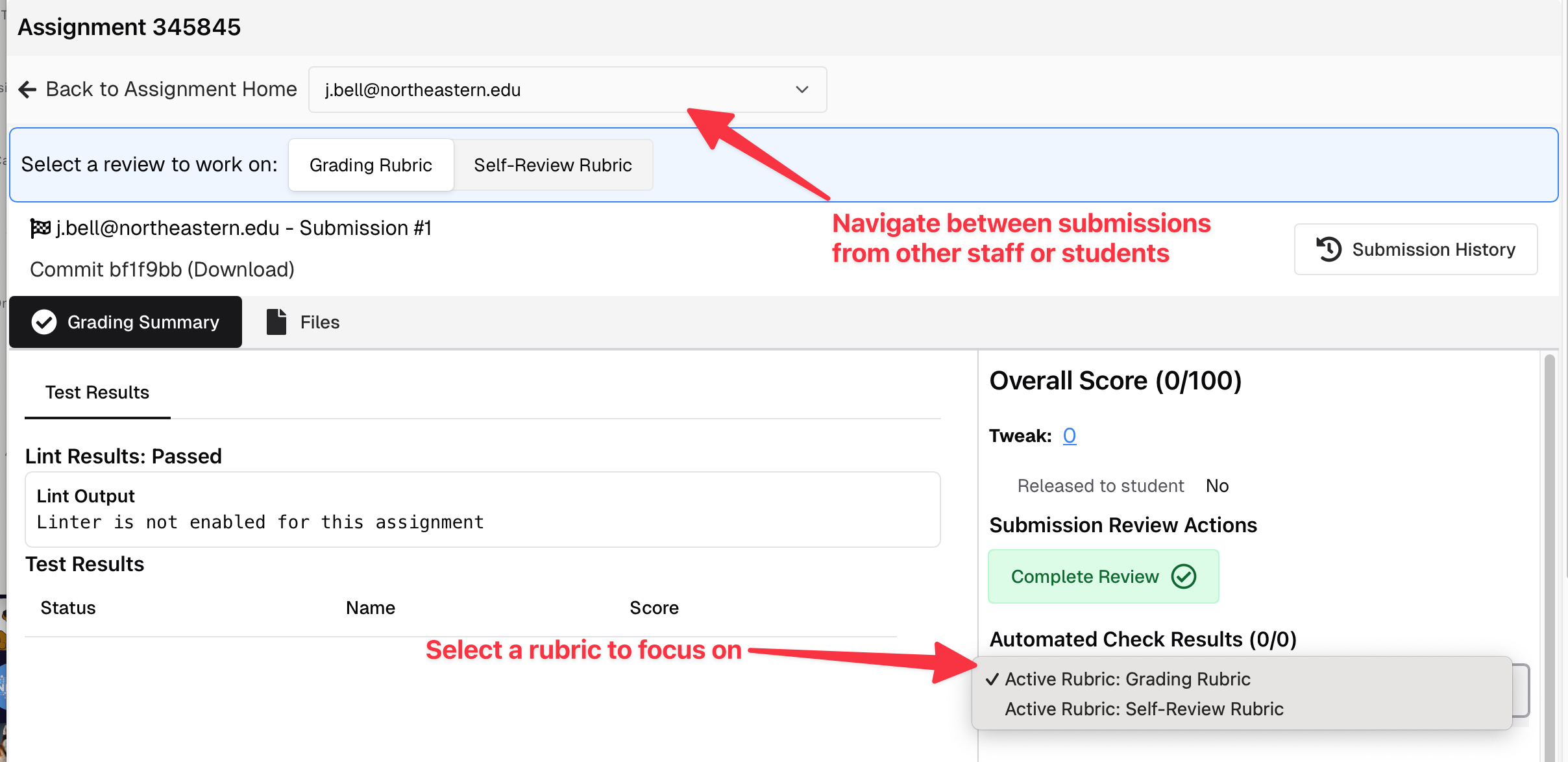 Screenshot of the test submission